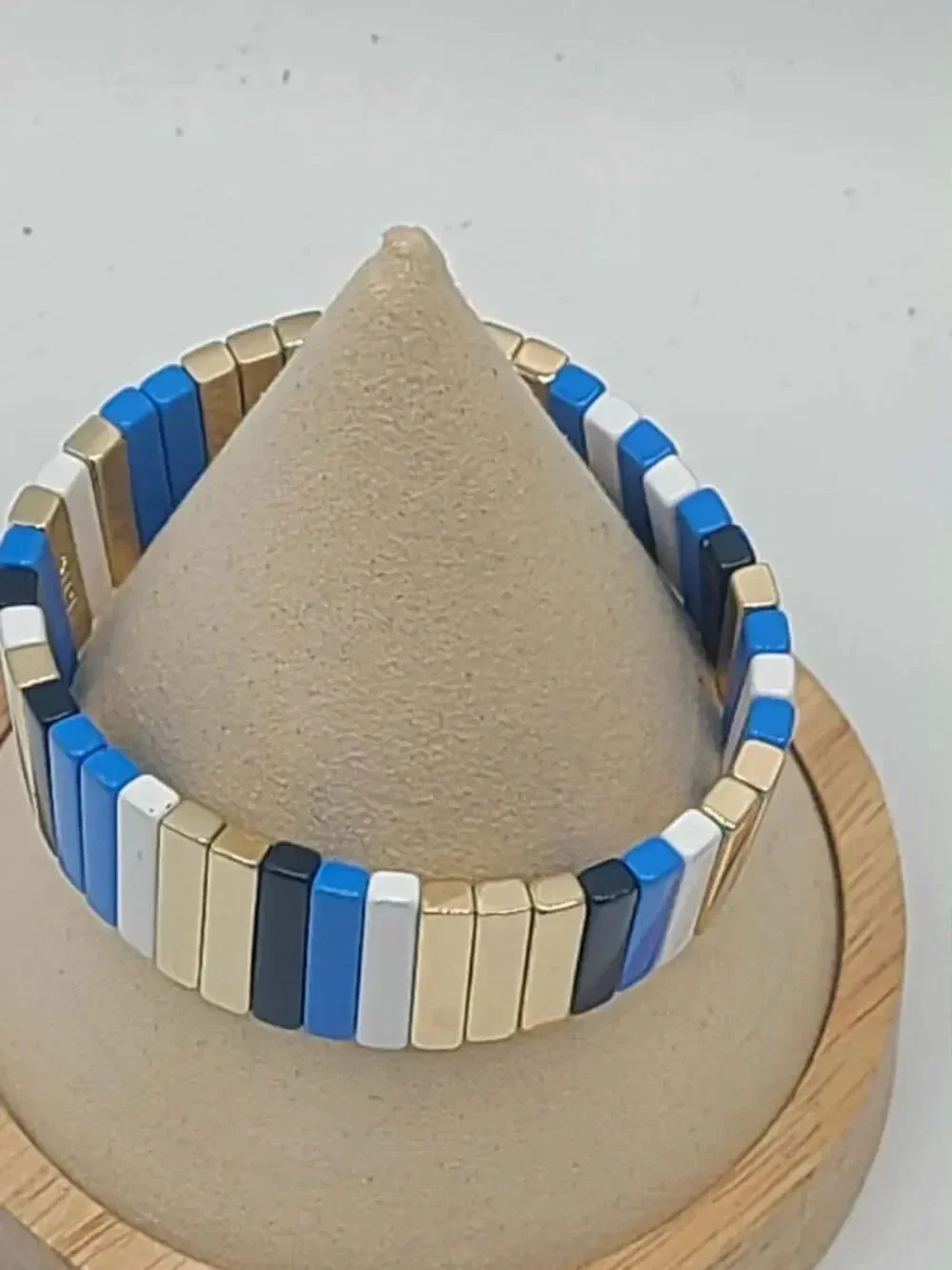 J Crew Enamel Stretch Bracelet Blue White Gold